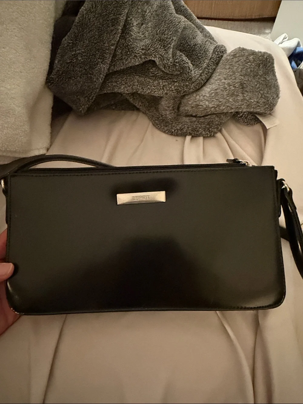 Esprit Black Leather-Look Crossbody Clutch